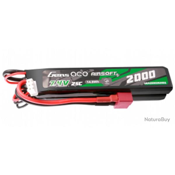 Batterie LiPo 7,4V 2000mAh 25C 2S Connecteur T-Dean - Genspow