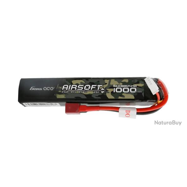 Batterie Lipo Airsoft 7.4V 1000mAh 25C 2S1P T-Plug - Gens Ace Genspow