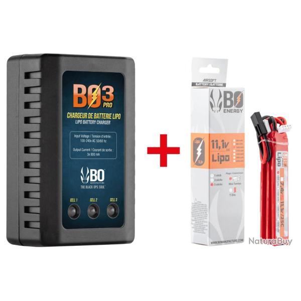Batterie LiPo 11.1V Mini Tamiya ou T-Dean pour Airsoft - Bo Manufacture