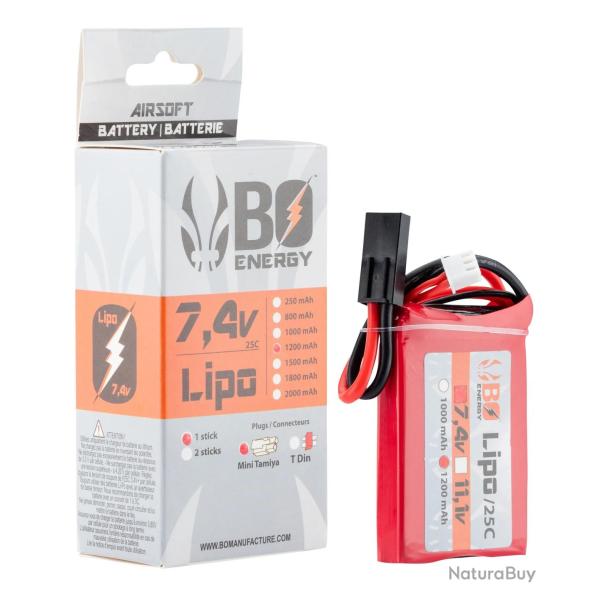 Batterie Lipo 2S 7.4V 1200mAh 25C Type Peq Stick avec Connecteur Mini Tamiya - Bo Manufacture