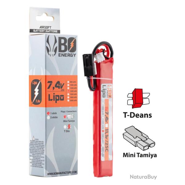 Batterie Lipo 2S 7.4V 1300mAh 25C Type Stick Connecteur T-Dean - Bo Manufacture