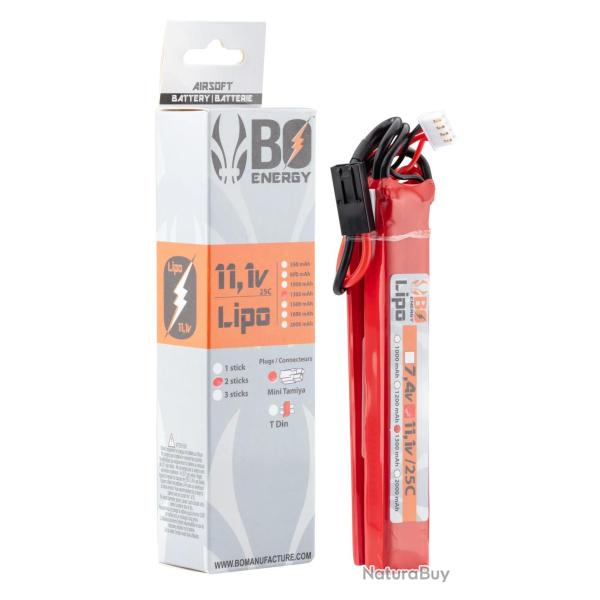 Pack de 2 Batteries Lipo Stick 3S 11.1V 1300mAh 25C Connecteur Mini Tamiya - Bo Manufacture