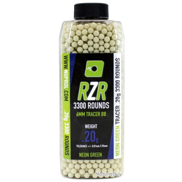 Billes Airsoft 6mm RZR 0.20g Tracer Vertes - Bouteille de 3500 BBS - Nuprol