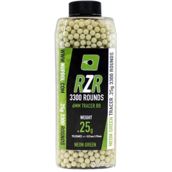 Billes Airsoft 6mm RZR 0.25g Tracer Vertes - Bouteille de 3500 BBS - Nuprol
