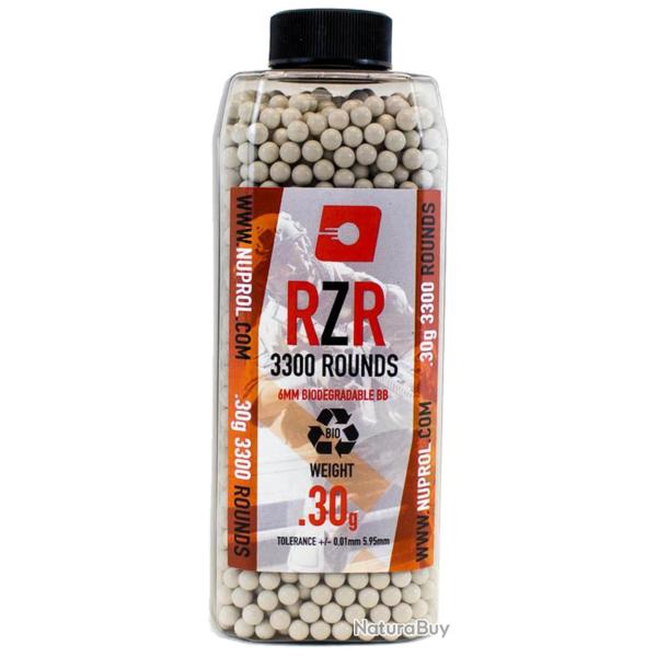 Billes Airsoft 6mm RZR 0.30g Bio - Bouteille de 3350 BBS - Nuprol