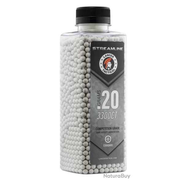 Billes Streamline 0.20g en Carton de 12 Bouteilles de 3300 BBs - Lancer Tactical