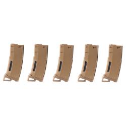 Pack de 5 Chargeurs Mid-Cap Speed 130 Billes Polymer pour M4/M16 AEG Tan - Lancer Tactical