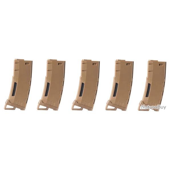 Pack de 5 Chargeurs Mid-Cap Speed 130 Billes Polymer pour M4/M16 AEG Tan - Lancer Tactical