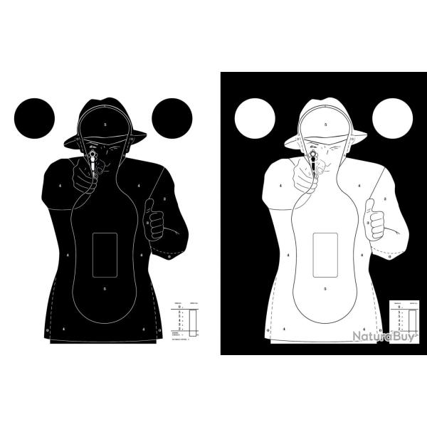 100 Cibles Silhouette Police 51 x 71 cm Noire sur Fond Blanc