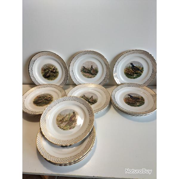 18 ASSIETTES CHASSE ORCHIES / MOULINS DES LOUPS / PERDRIX TETRAS FAISANT BECASSE
