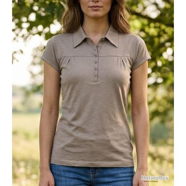 Polo Mayflower Dusty1 pour femme en coton flamm� taupe : le chic textur� au naturel 46