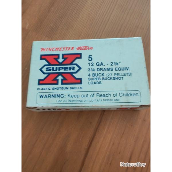 Lot de 4 bo�tes de cartouches chevrotines Winchester super X (28 grains)