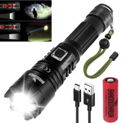 Lampe Torche Ultra Puissante 500000 Lumens Batterie 5000mAh Recharge USB IP67 &Eacute;tanche Zoom 5 Modes