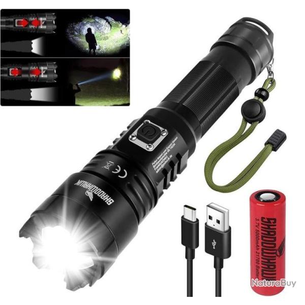 Lampe Torche Ultra Puissante 500000 Lumens Batterie 5000mAh Recharge USB IP67 �tanche Zoom 5 Modes