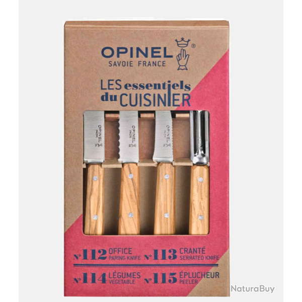 Opinel Coffret Les Essentiels du Cuisinier - 3 couteaux et �plucheur Manche Olivier