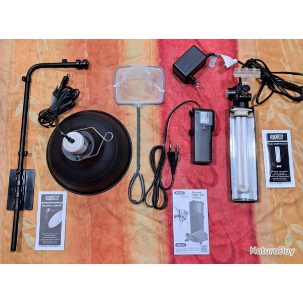 Lampe chauffante c�ramique UVA + Lampe-n�on UVB + Filtre aquarium Tortue