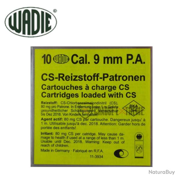 10 Cartouches � Gaz WADIE CS 9mm P.A.