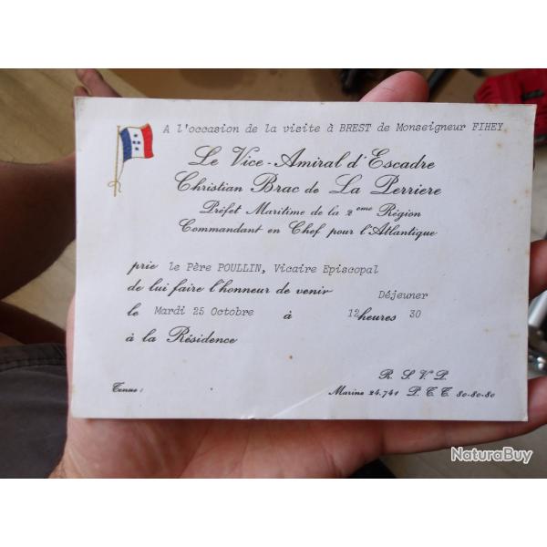 carton invitation du Vice Amiral d'Escadre Christian Brac de la perri�re, Marine Nationale