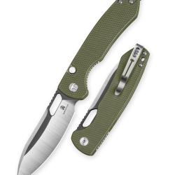 Couteau Pliant Bestechman Firebird Lame Acier D2 Manche G10 Vert Button Liner Lock BTKMK05C