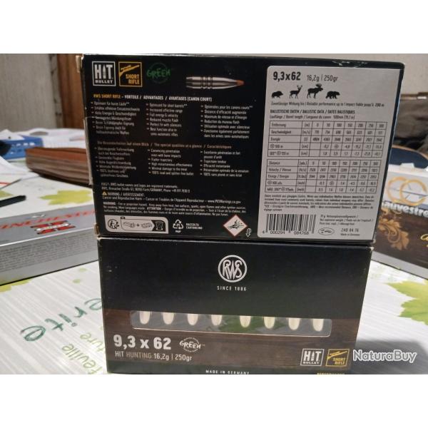 31 munitions 9.3x62 RWS HIT short rifle