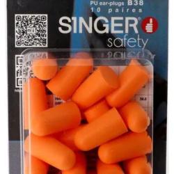 Bouchons d'Oreille en Polyur&eacute;thane Orange - SNR 38 dB - Blister de 10 Paires - Singer Safety