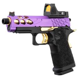 R&eacute;plique Airsoft GBB Stryk Hi-Capa 4.3 Violet et Or avec RMR Lancer Tactical