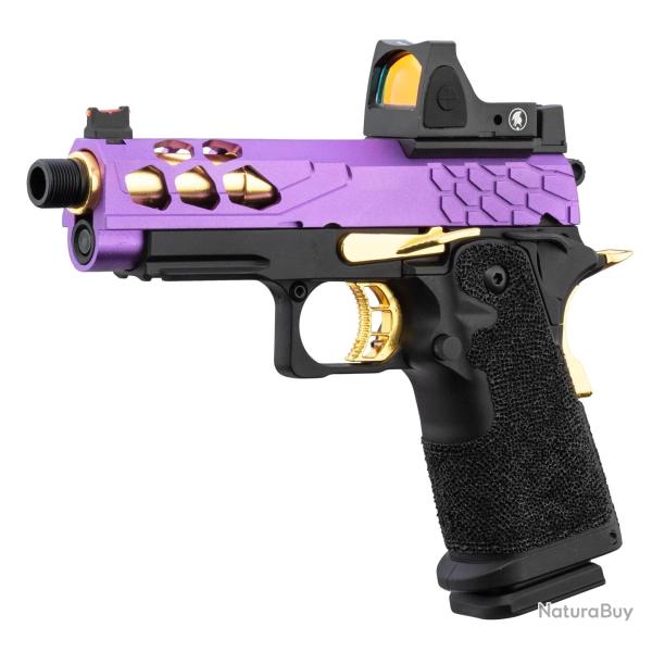 R�plique Airsoft GBB Stryk Hi-Capa 4.3 Violet et Or avec RMR Lancer Tactical