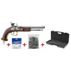 Pack Kit Pistolet Mamelouk &agrave; Silex Calibre 54 avec 100 Balles, Calepins et Mallette - Davide Pederso