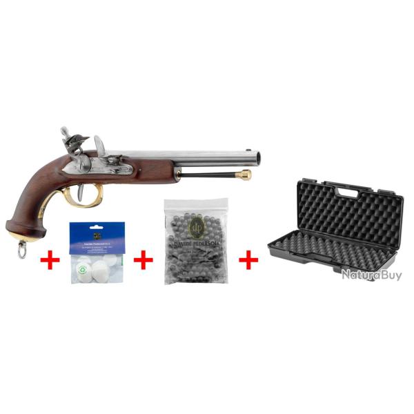 Pack Kit Pistolet Mamelouk � Silex Calibre 54 avec 100 Balles, Calepins et Mallette - Davide Pederso