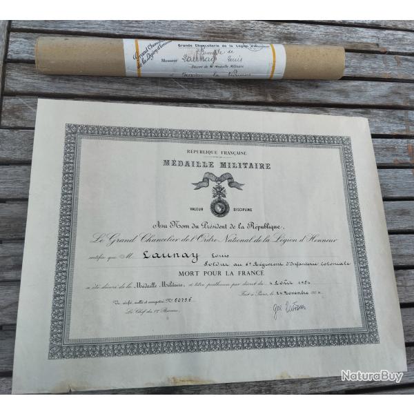 Certificat m�daille militaire 1954 6e r�giment d'Infanterie coloniale