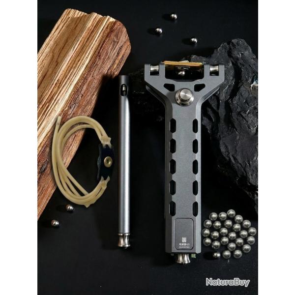 Lance-pierre composite et m�tal (noir)  � chargeur automatique billes 8 mm + �lastiques