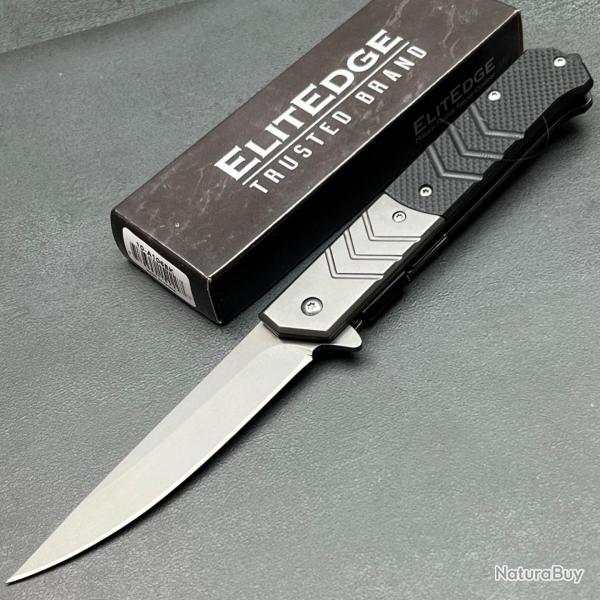 Couteau ElitEdge Semi Automatique Black Manche G10 Lame Trailing Point Acier 420C  Linerlock 6bk