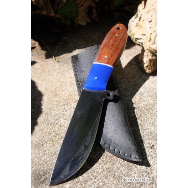 Couteau de Chasse Skinner Lame Drop Point Acier Carbone 1055 Blk Manche Bois/R�sine Etui Artisanale