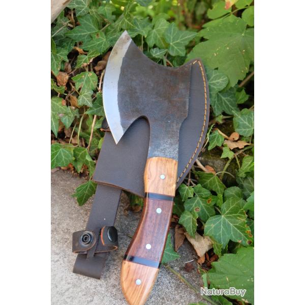 Hachette Survie Rescue Lame Acier Carbone 1075 Manche 2 Bois Etui Nylon Fabric Artisanale