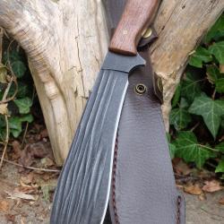Couteau Bowie Machette Lame Drop Point Acier 3Cr13 Manche Bois Etui Simili Cuir Crocodile Dundee