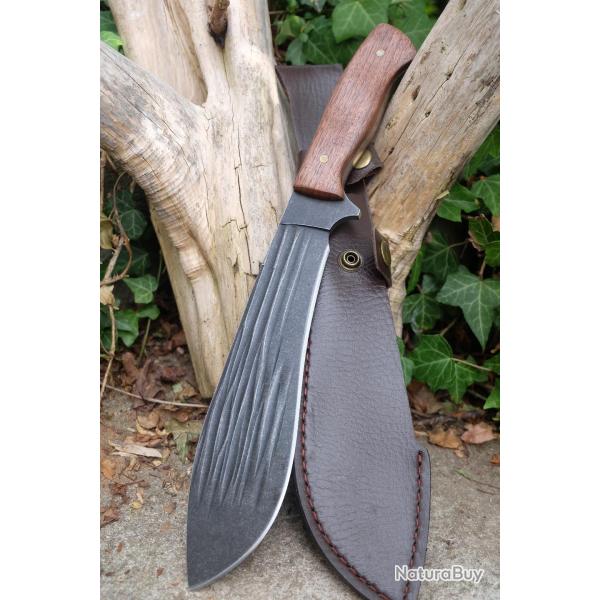 Couteau Bowie Machette Lame Drop Point Acier 3Cr13 Manche Bois Etui Simili Cuir Crocodile Dundee