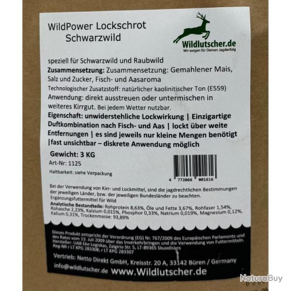 Wild Power : farine et attractif liquide Farine attractive 3kg Sanglier