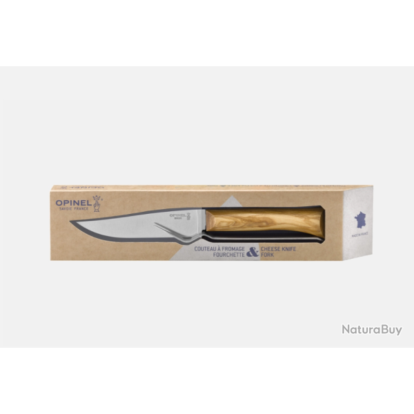 Opinel Set Fromage Olivier - Couteau 12,5 cm + fourchette