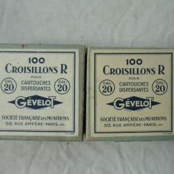 2 bo&icirc;tes anciennes de 100 croisillons carton en calibre 20.