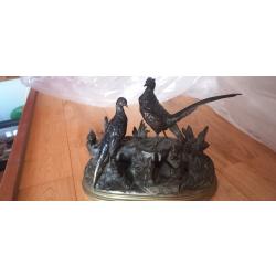 Bronze jules moigniez couple de faisans et leurs jeunes