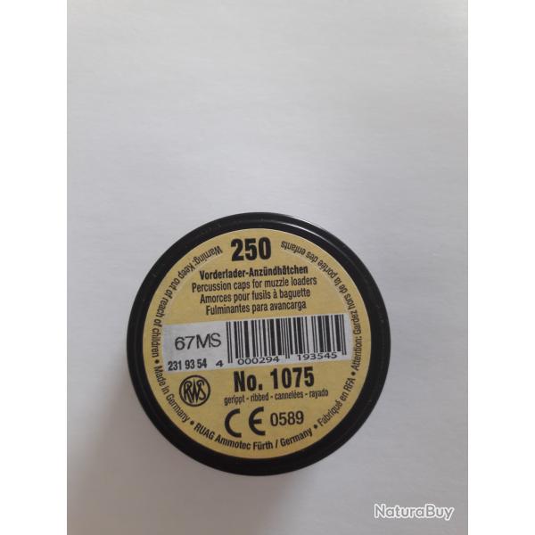 Boite de 250 amorces RWS 1075 pour armes poudre noire.