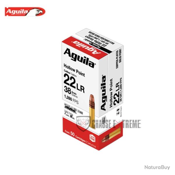 50 Cartouches AGUILA High Velocity Hp 38Gr Cal 22Lr