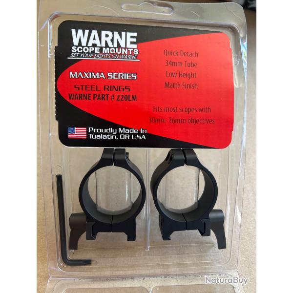 Collier montage amovible warne 34mm bas