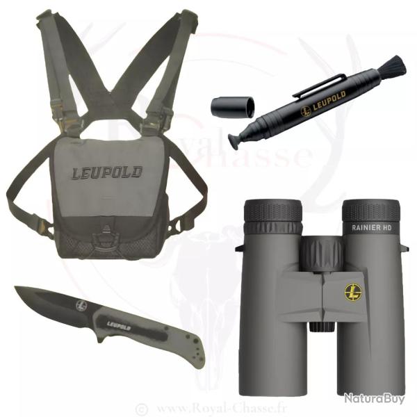 Kit Jumelles Rainier 10x42 + Harnais + Couteau + Nettoyage LEUPOLD