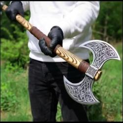 DOUBLE HACHE VIKING ? DOUBLE POIDS, DOUBLE PUISSANCE ? TR&Egrave;S TRANCHANTE ? FORG&Eacute;E &Agrave; LA MAIN ? ACIER