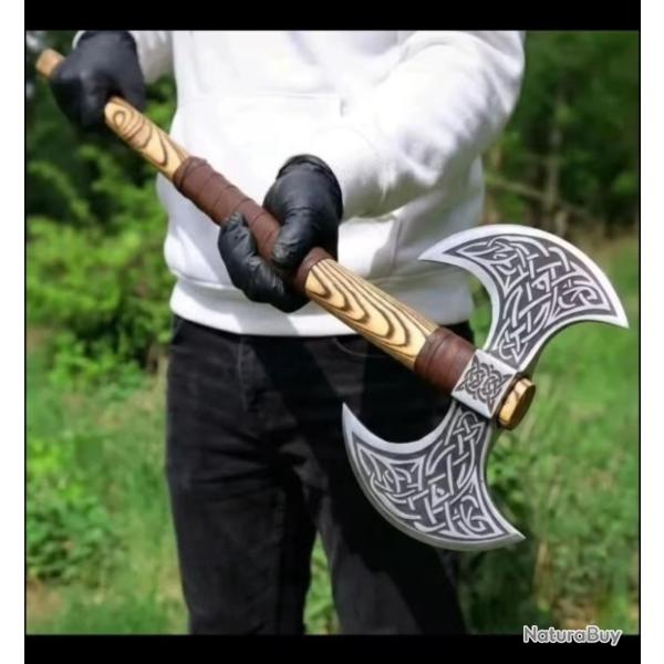 DOUBLE HACHE VIKING ? DOUBLE POIDS, DOUBLE PUISSANCE ? TR�S TRANCHANTE ? FORG�E � LA MAIN ? ACIER