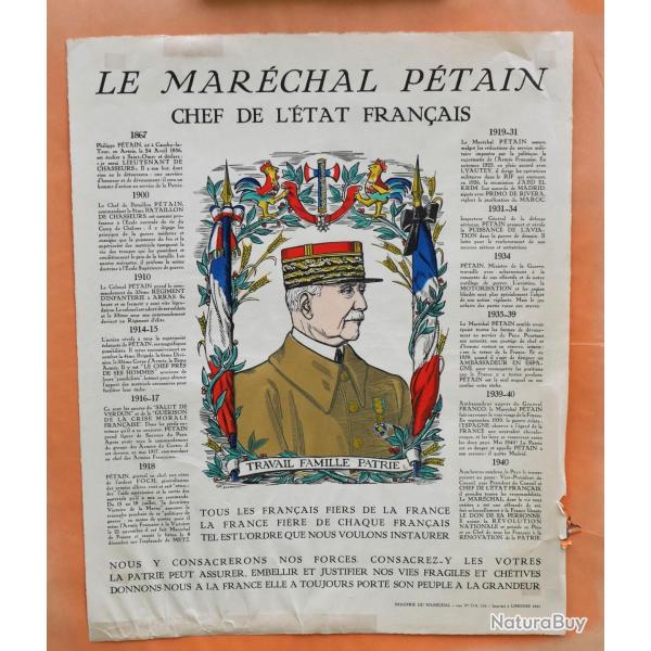 rare Affiche Chef d'�tat fran�ais Limoges 1941 ref SDC25PET001