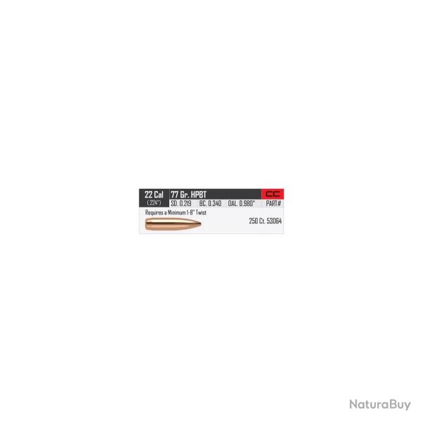 Ogives Nosler Cal. 224 77 gr HPBT Custom Competition x250