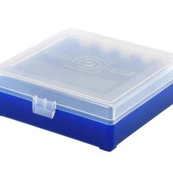 Boite de rangement bleu couvercle transparent 100 munitions 9mm