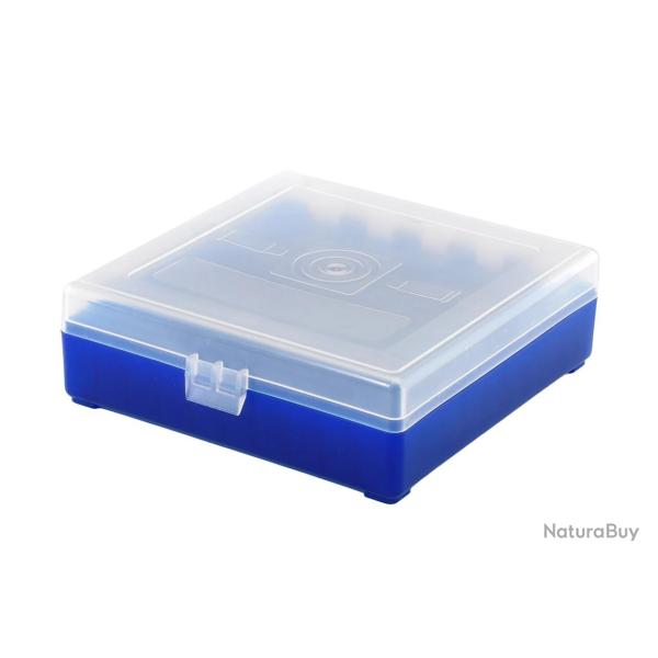 Boite de rangement bleu couvercle transparent 100 munitions 9mm